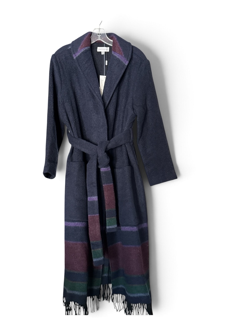 Something Navy Fringe Robe Coat Navy Combo XS NWT
